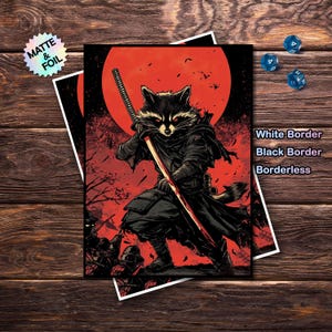MTG Card Sleeves - Raccoon Samurai Magic Sleeves, Standard & Japanese Size, Foil or Matte