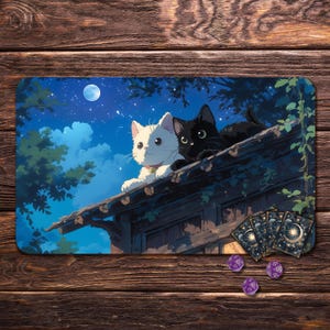 MTG Playmat with Zones, Board Game Mat for TCG, Night Sky Cat-24&quot;x14&quot;, MTG Gift, Tabletop Accessories, Trading Card Games
