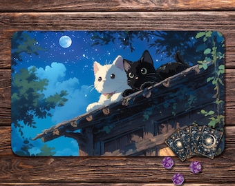 MTG Playmat, Board Game Mat for TCG, Night Sky Cat-24"x14", Trading Card Games