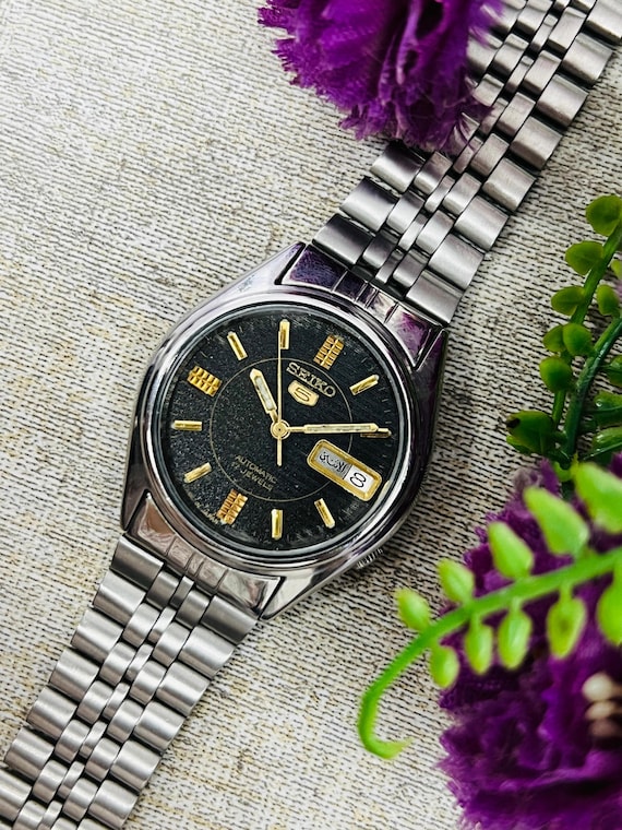 ヴィンテージ セイコー5 自動巻き ブラックダイヤル 21石 日本製腕時計
