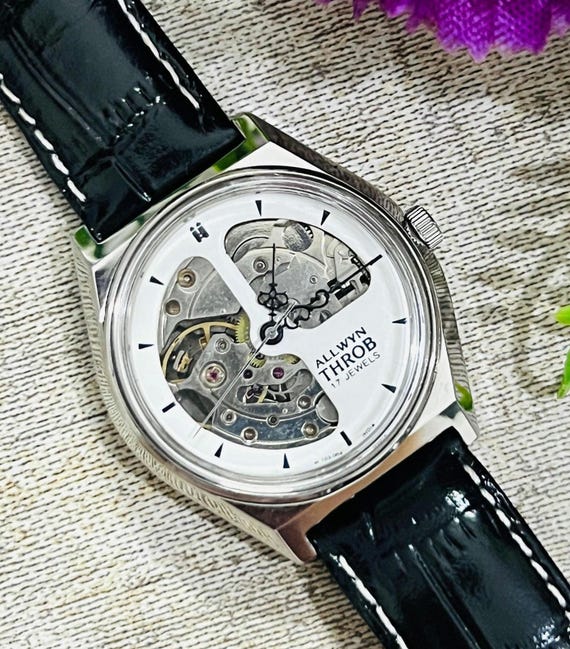 Allwyn Throb スケルトン機械式腕時計 – 17石、ブラックレザー 