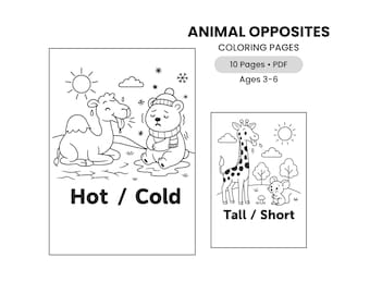 Kleurplaten Animal Opposites voor kinderen Afdrukbare pdf-leeractiviteit