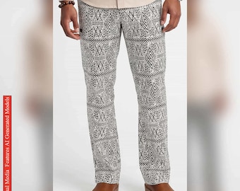 African Men Print Pants, Tribal Mud Fit Trousers, Bold Pattern Statement Ankara Bottoms