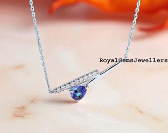 Collier En Argent Sterling 925 Avec Pierre De Tanzanite Naturelle – Forme Poire – Bleu – 18 Pouces – Neuf