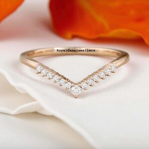 Moissanite Wedding Band, 14K Rose Gold Curved Ring