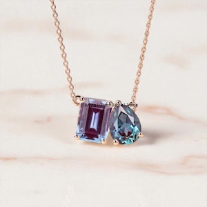 Emerald Cut Alexandrite Pendant Colour Change Gemstone Pendant 14k Rose Gold Plated Necklace Anniversary Gift For Her Wedding Gift