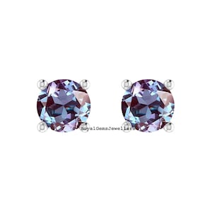 Alexandrite Studs Earrings 925 Sterling Silver Earrings Round Cut Earrings Alexandrite Jewelry June Birthstone Earring Gift For Her