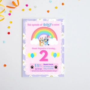 Bluey themed birthday card invitations for girls