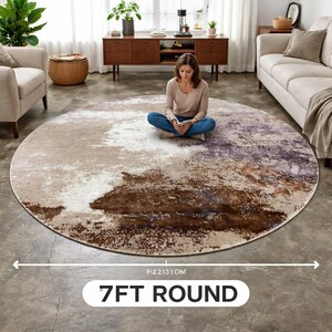 Round Hand Knotted Rug – 7 Ft Luxury Abstract Wool & Tencel Tibetan Knot Area Rug