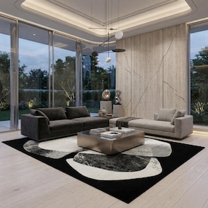 Hand Tufted Wool Abstract Rug, Black White Modern Designer Carpet (Custom Size)
