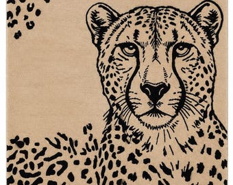 Gepard Leopard Jaguar Teppich, Handgetufteter Wollteppich, Tierdruck Teppich, Luxus Safari Teppich, Teppich in Sondergröße