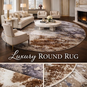Round Hand Knotted Rug – 7 Ft Luxury Abstract Wool & Tencel Tibetan Knot Area Rug