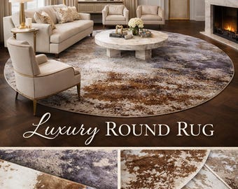 Round Hand Knotted Rug – 7 Ft Luxury Abstract Wool & Tencel Tibetan Knot Area Rug