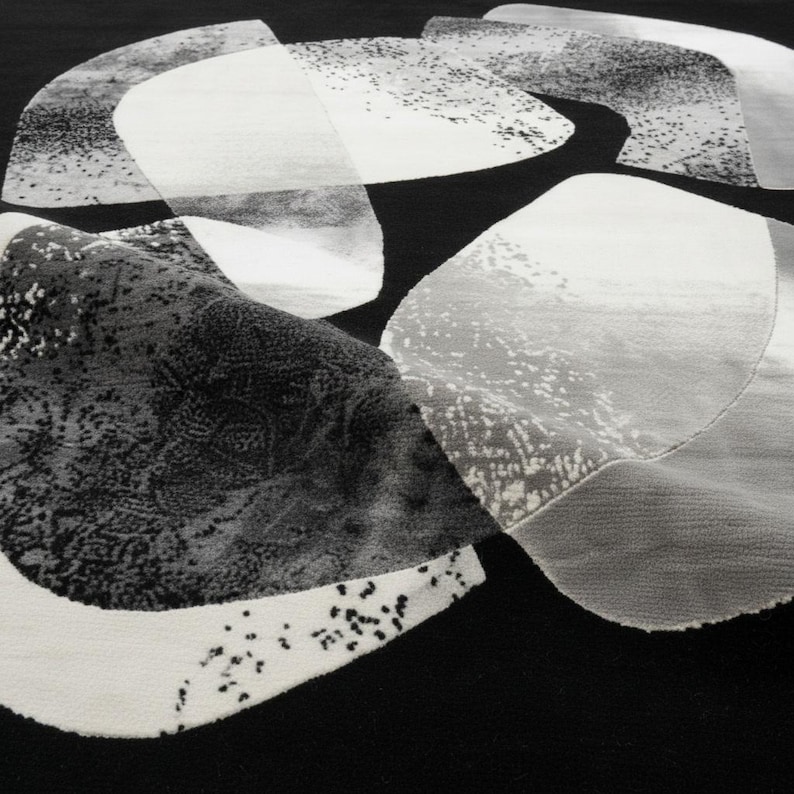 Hand Tufted Wool Abstract Rug, Black White Modern Designer Carpet (Custom Size)