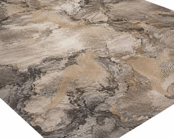 Beige Grey Abstract Rug, Hand Tufted Tencel Rug, Modern Art Silk Area Rug, Luxury Neutral Living Room Carpet, Contemporary Designer Rug