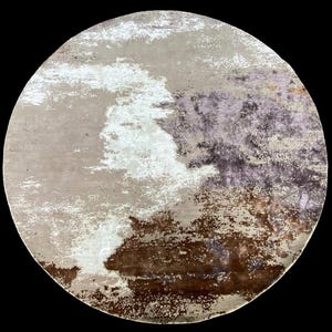 Round Hand Knotted Rug – 7 Ft Luxury Abstract Wool & Tencel Tibetan Knot Area Rug