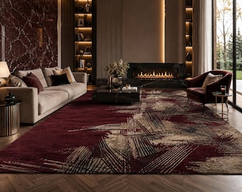 Handgetuft abstract bordeaux wollen tapijt, Maison Crossline designertapijt