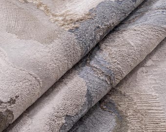 Modern Abstract Wool & Tencel Rug, Hand Tufted Area Rug, Blue Grey Beige Designer Carpet, Luxury Contemporary Custom Rug
