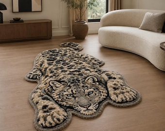 Leopardenmuster Teppich, Handgetufteter Wollteppich, Tiermuster Teppich, Geparden Teppich, Luxuriöser Wohnzimmerteppich, Statement Teppich