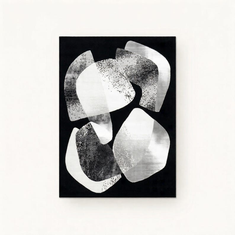 Hand Tufted Wool Abstract Rug, Black White Modern Designer Carpet (Custom Size)