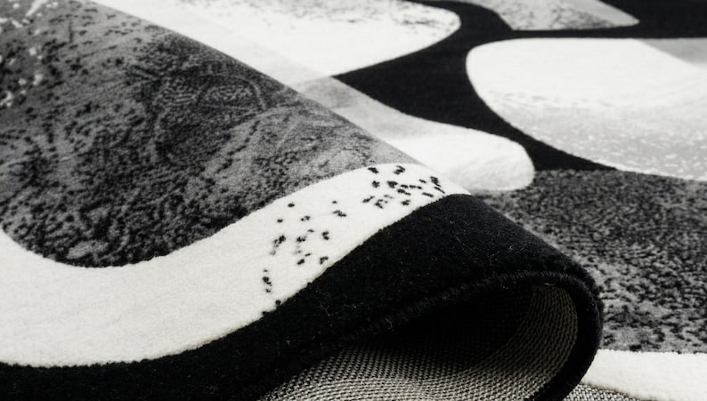 Hand Tufted Wool Abstract Rug, Black White Modern Designer Carpet (Custom Size)
