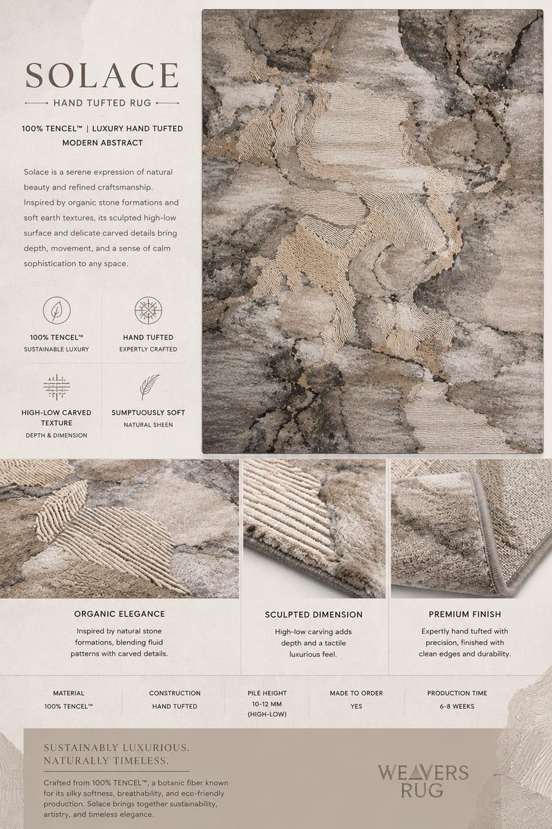 Beige Grey Abstract Rug, Hand Tufted Tencel Rug, Modern Art Silk Area Rug, Luxury Neutral Living Room Carpet, Contemporary Designer Rug image 5