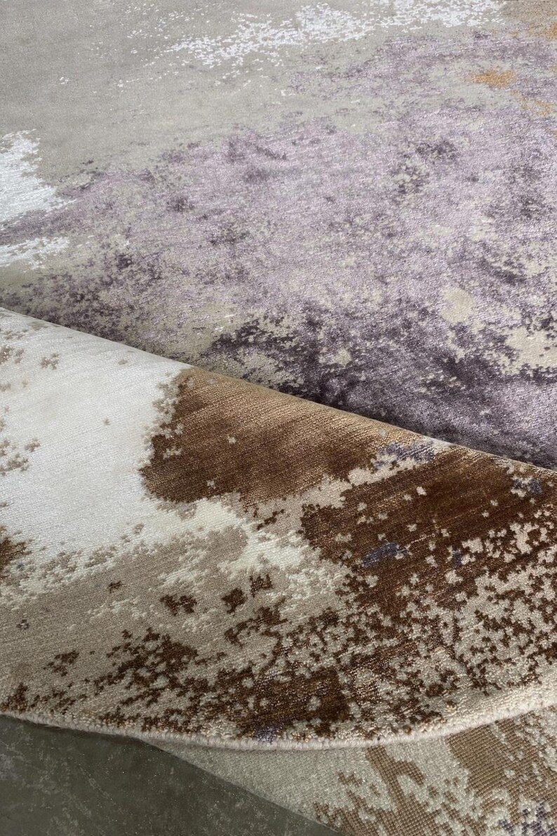 Round Hand Knotted Rug – 7 Ft Luxury Abstract Wool & Tencel Tibetan Knot Area Rug