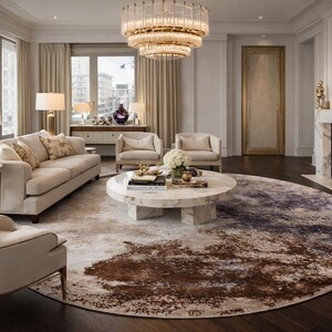 Round Hand Knotted Rug – 7 Ft Luxury Abstract Wool & Tencel Tibetan Knot Area Rug