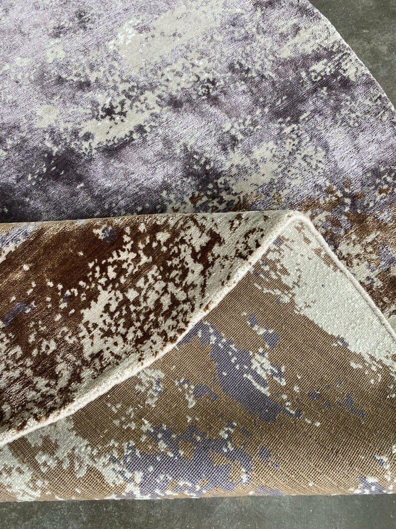 Round Hand Knotted Rug – 7 Ft Luxury Abstract Wool & Tencel Tibetan Knot Area Rug