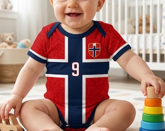 Body de bebé de Noruega con camiseta de fútbol, conjunto para recién nacido, nombre y número personalizados, body de bebé de España con camiseta de fútbol, conjunto para el día del partido.