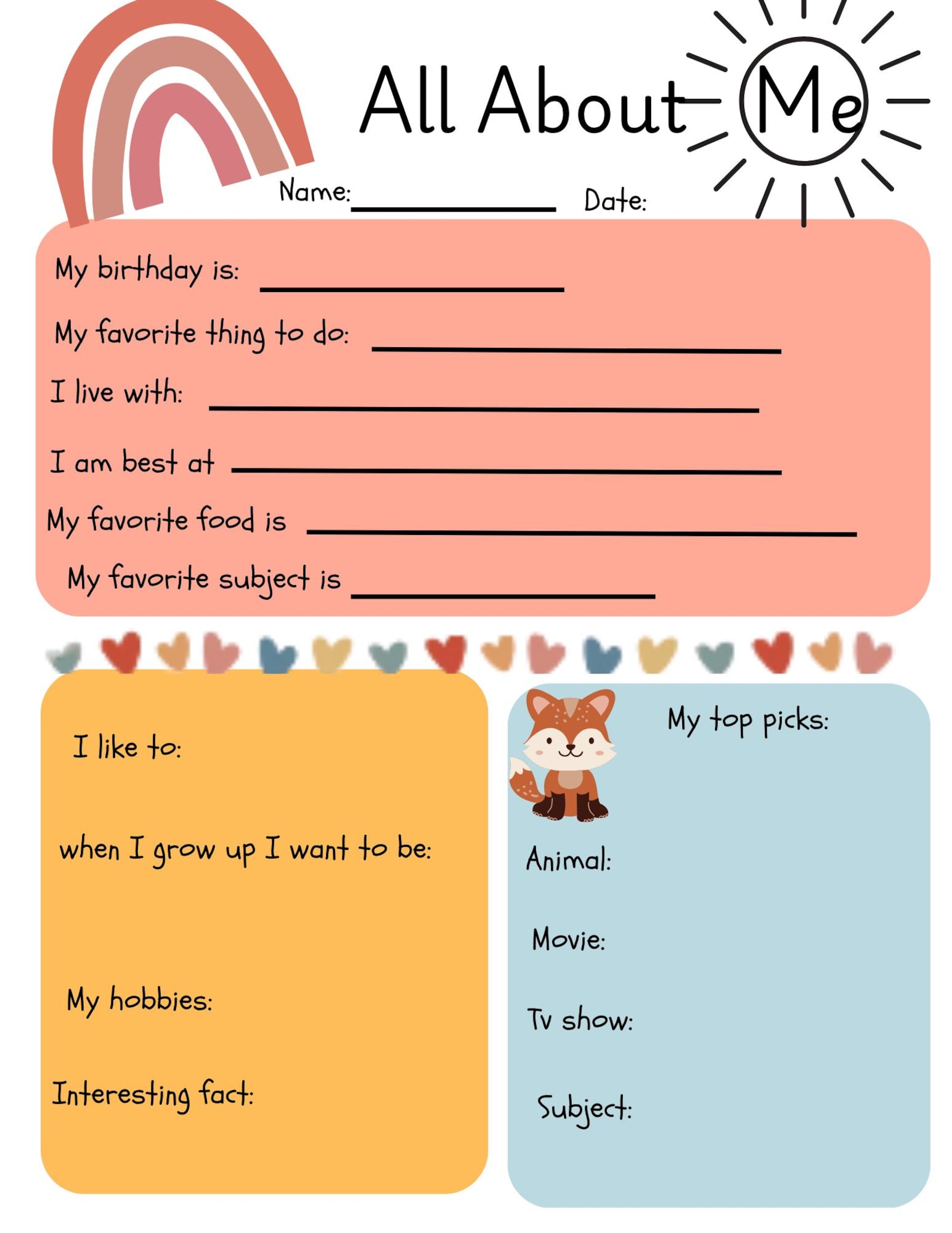 Teacher All About Me Editable Template, Printable Meet the Teacher ...