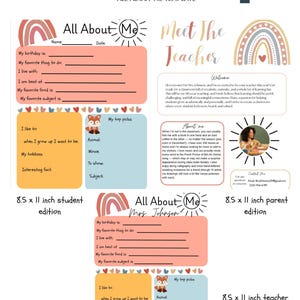 Teacher All About Me editable template, printable meet the teacher template, teacher survey, school open house, teacher get to know you