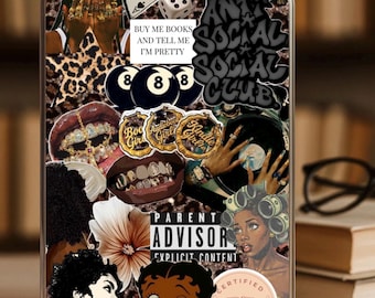 Wkładka do etui Kindle do druku Zestaw startowy Bookworm dla czarnoskórej dziewczyny Estetyczna grafika Kindle | Cyfrowa okładka Kindle do pobrania