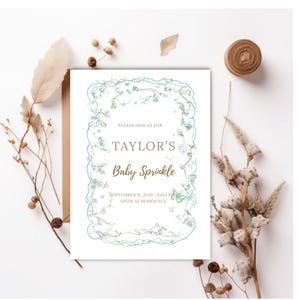 Trendy Green Baby Sprinkle Invitation: Hand-Drawn Design (Digital Download)