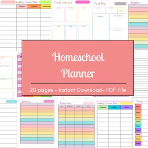 Homeschool Planner Printable: Weekly Lesson, Schedule, Reading Log (Digital Download)