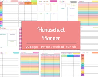Homeschool Planner Printable: Weekly Lesson, Schedule, Reading Log (Digital Download)