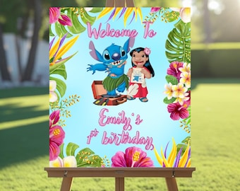 Lilo und Stitch Geburtstag Poster | Bearbeitbares Party-Willkommensschild | Druckbare Ohana Luau Dekor | Tropische digitale Geburtstagsvorlage