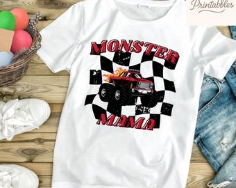 Camiseta de mamá monstruo, camiseta de mamá de camión monstruo, camiseta gráfica de mamá de camión grande, atuendo de mamá de Monster Jam, camiseta a juego de la familia de camiones monstruo