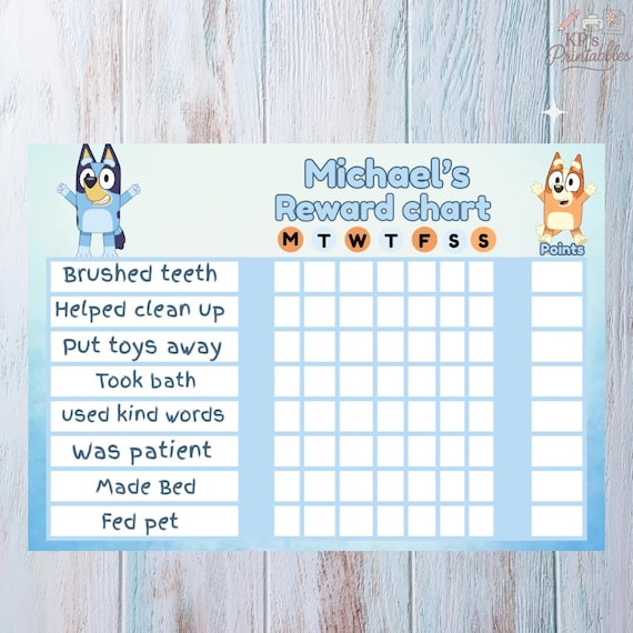 Bluey Themed Reward Chart | Printable Behavior Chart for Kids | Editable Chore Chart | Toddler Routine Tracker | Instant Download