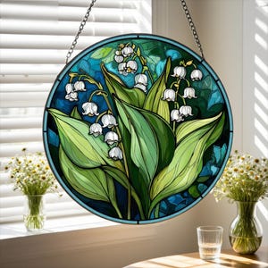 Maiglöckchen Glasmalerei-hängende Dekoration - Elegante Glaskunst für Ihr Hausfenster, Innendekor, Sonnenfänger, Muttergeschenk