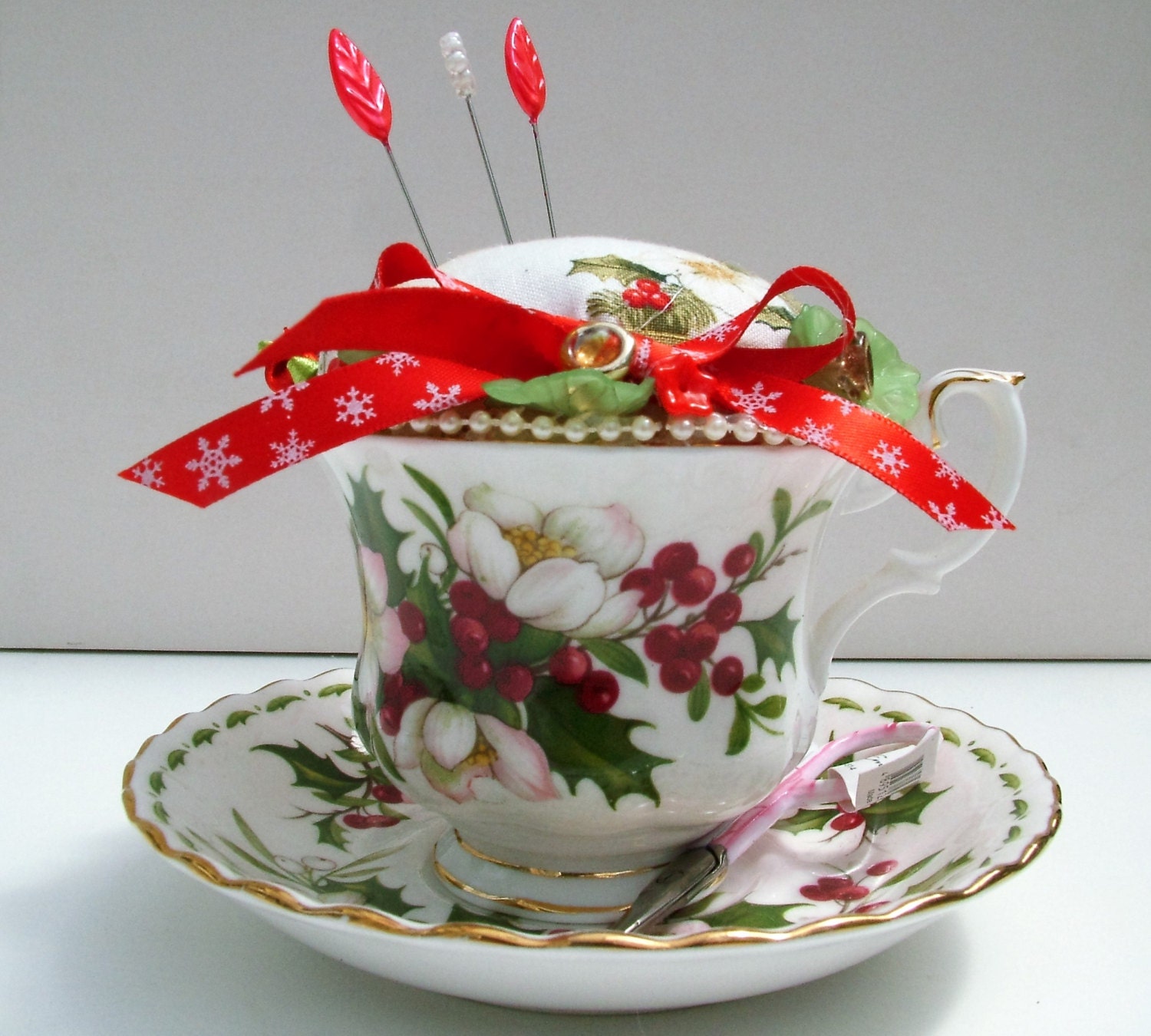 Tea cup and saucer pin cushion. Royal Albert bone china Etsy
