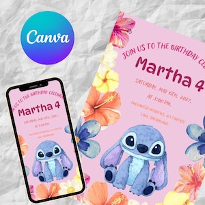 Invitation d'anniversaire pour enfants modifiable au point aquarelle | Canva | Bleu et rose pastel | Vidéo imprimable numérique minimaliste pour fête de fille et garçon
