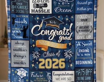 Class of 2026 Graduation Blanket, Personalized Flannel Throw