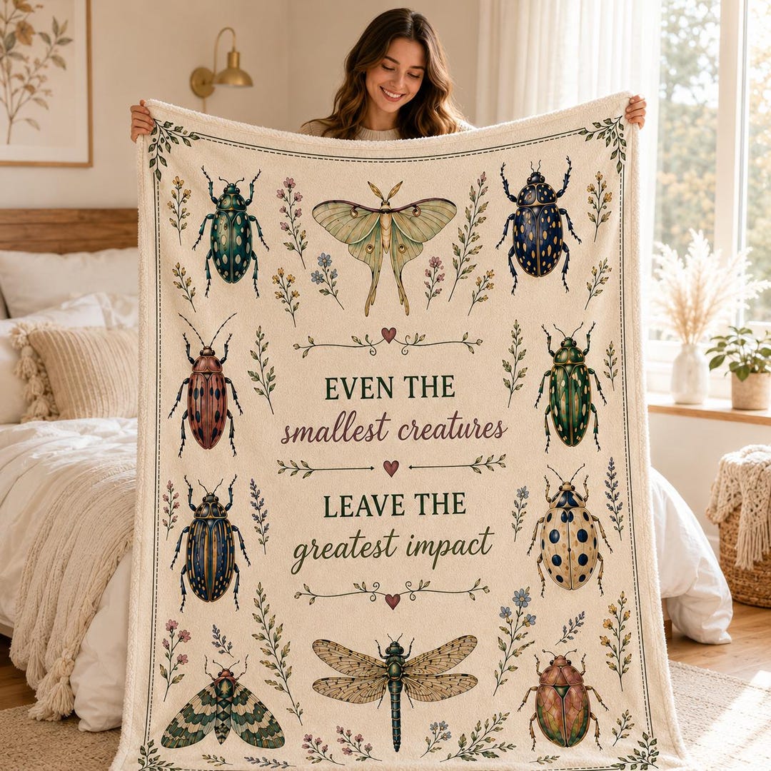 Insect Pattern Throw Nature Inspired Bug Blanket, Cottagecore Sherpa Throw, Entomology Lover ...