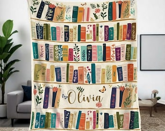 Personalized Bookshelf Flannel Throw Blanket – Custom Library Decor