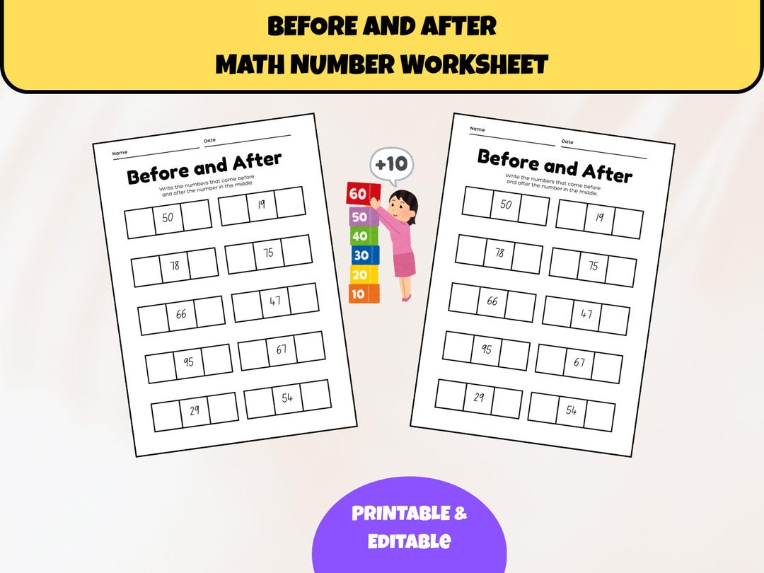 Before and After Numbers Worksheet for Kids, Preschool & Kindergarten ...