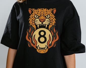 Lucky Leopard Tattoo Tee, Western Graphic Shirt, 8 Ball Vintage T-Shirt, Grunge Streetwear, Bella Canvas Tee, Festival Outfit, Retro Gift