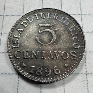 Coin 5 Centavos 1896 Puerto Rico. Numismatic Gift. Vintage Coin