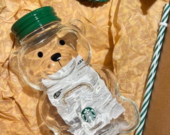 Authentic 20oz Starbucks 2025 Bearista BEAR Glass Jar Cold Cup Tumbler Straw Holiday Christmas