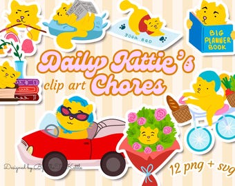 Juego de pegatinas de tareas diarias – Pegatinas divertidas para agendas – Imágenes prediseñadas de gatos adorables para agendas – Archivos PNG/SVG – Imágenes prediseñadas para uso comercial – Compras, Yoga